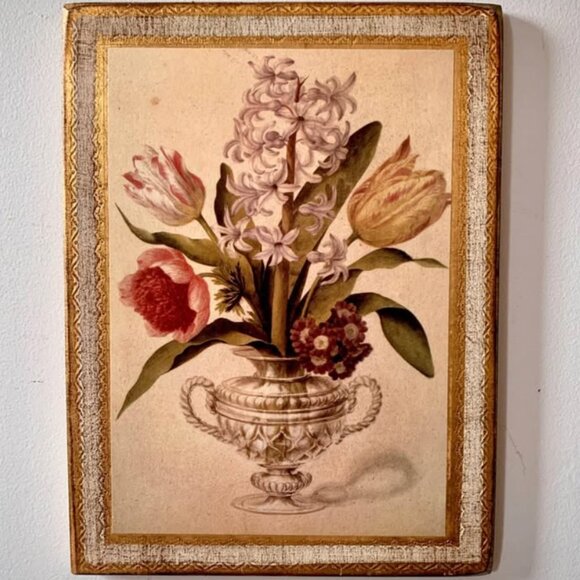 Vintage “Tulips in Italian Gold” Florentine plaques PAIR - Picture 2 of 6